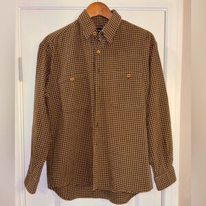 Brown Casual Button Down Shirt with Plaid Pattern